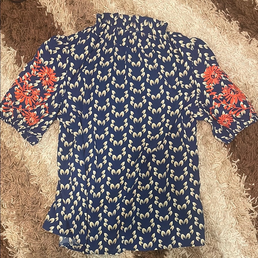 SHEIN Blue and Orange Floral Button Down Shirt NWOT